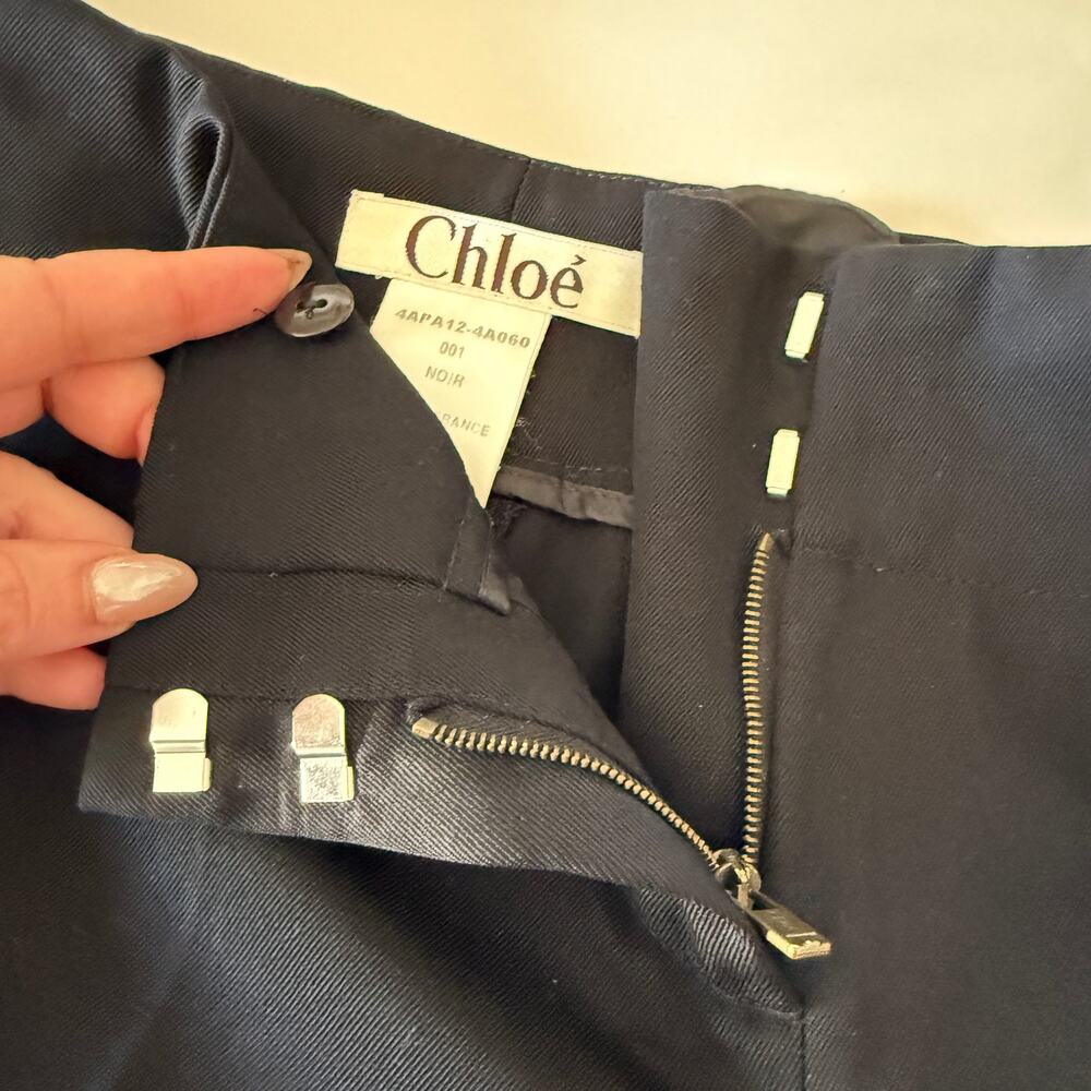 Vintage CHLOE Black Tapered Bandless Mid Rise Wool Trousers Phoebe Philo 8 40 - Picture 9 of 9